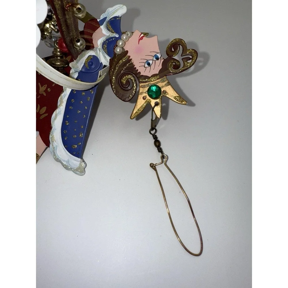 Vintage Kurt Adler Flying Queen Ornament Mixed Media Wood Metal Pearls RARE Y2K‎